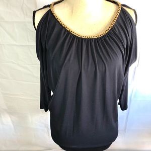 EUC MICHAEL KORS Chain Neckline Cold Shoulder Top sz L